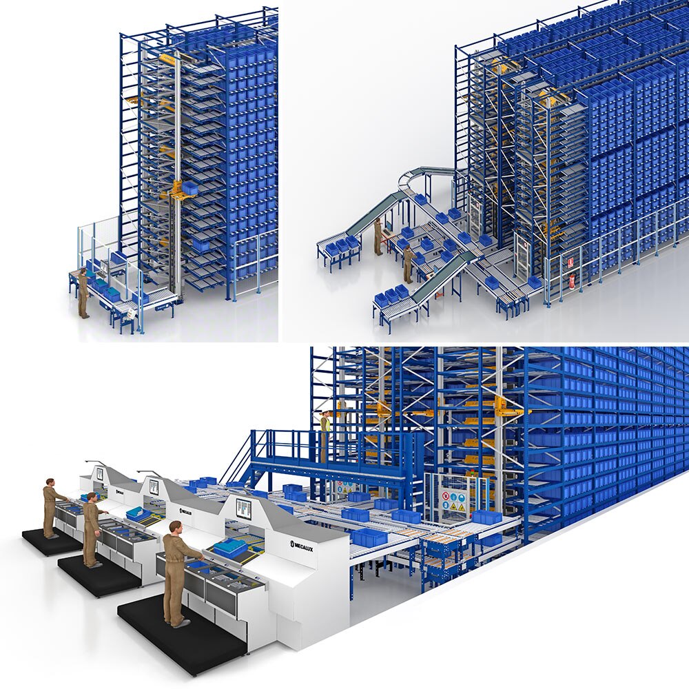 Le système de navettes peut être équipé de n’importe quelle station de picking dans lesquelles sont préparées les commandes Le système de navettes peut être équipé de n’importe quelle station de picking dans lesquelles sont préparées les commandes
