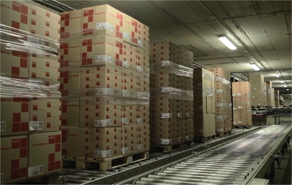 Flux continus de marchandises avec convoyeurs de palettes