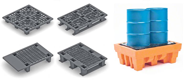 Différents modèles de palettes en plastique. Image cédée par Disset
